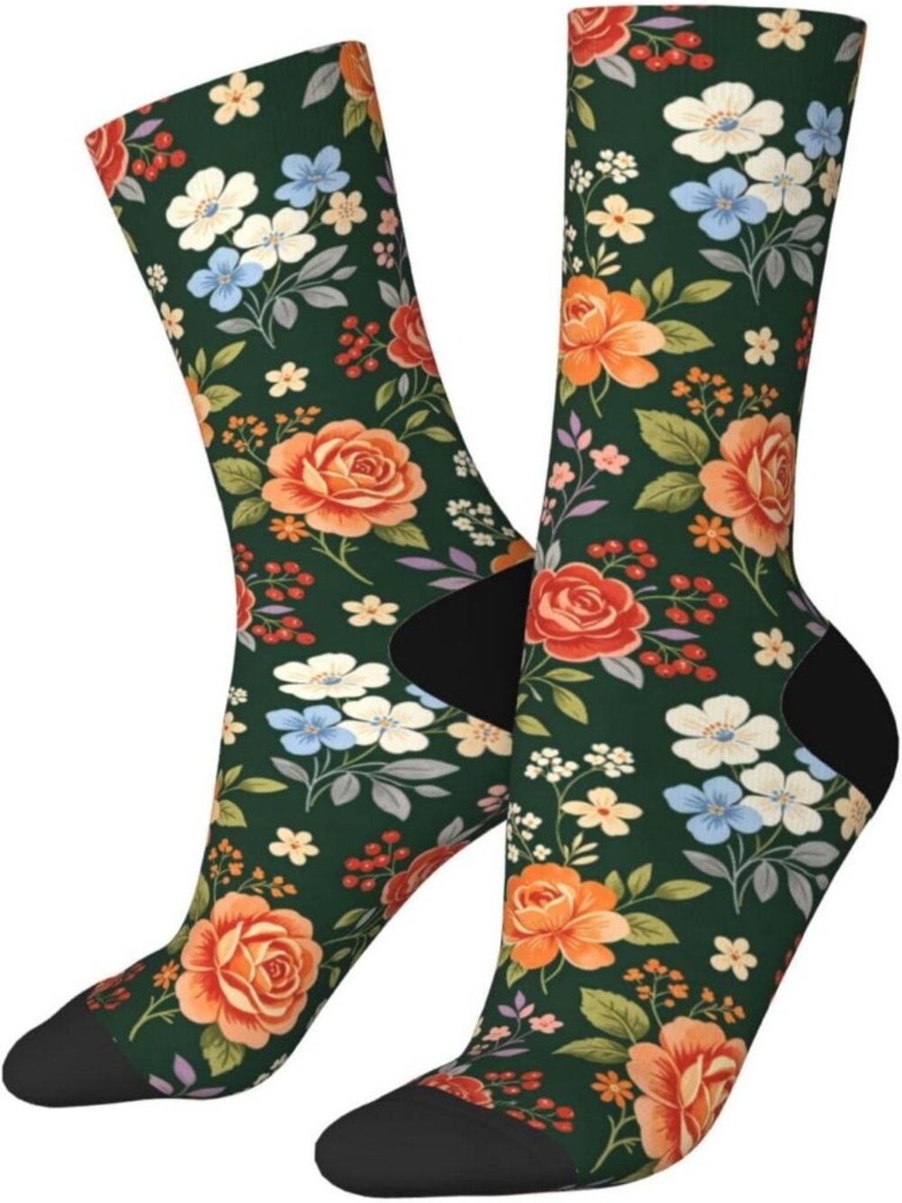 Women's Flower Print Crew Socks Funny Novelty Casual Athletic Dress Socks